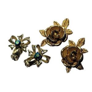 Vintage Sarah Covington Earrings Gold Silver Rose Bow Clip-on